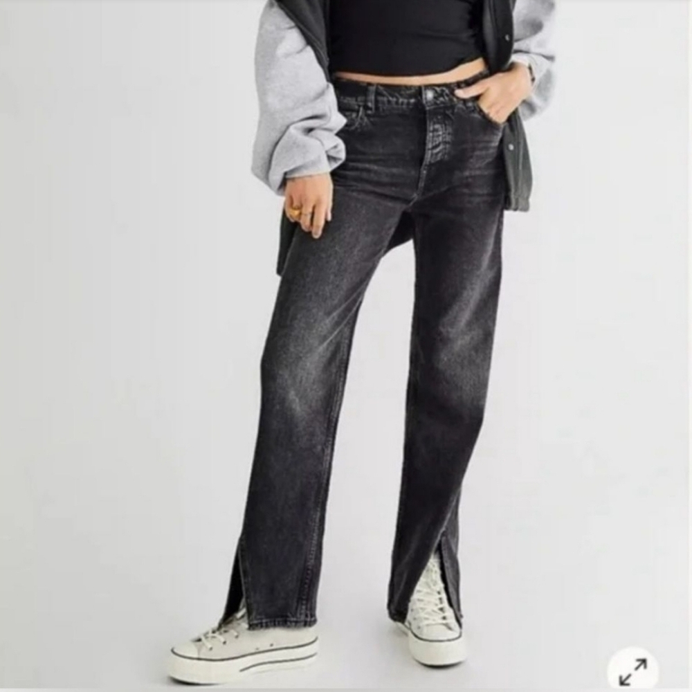 NWD WE THE FREE HIGH RISE SLIT HEM STRAIGHT LEG ROCKIN BLACK JEANS WOMEN SIZE 25